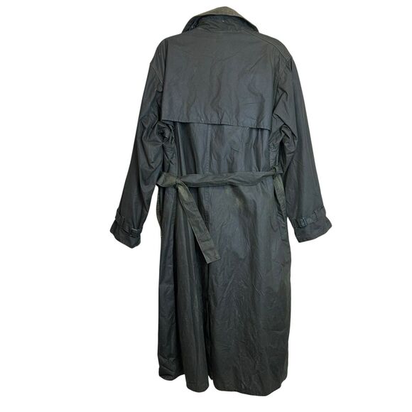 Barbour Vintage Double Breast Belted Long Trench Coat C44/112CM Waxed Cotton XL - Picture 4 of 10